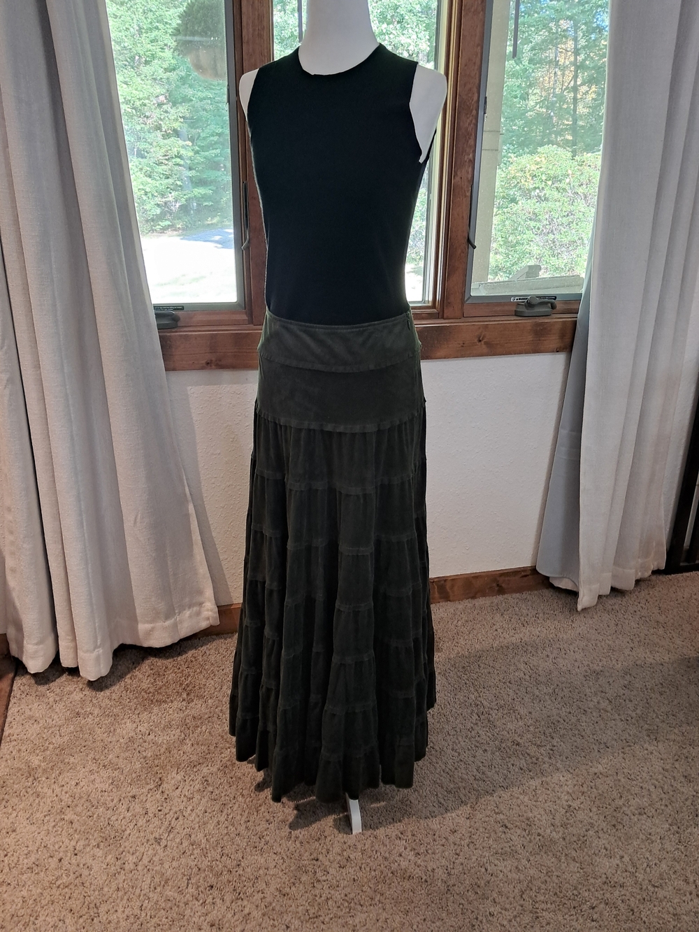 Tribal Olive Green Tiered Maxi Skirt - Picture 2 of 16